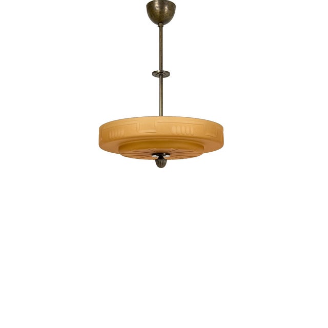 Metal Swedish Grace Ceiling Lamp in Havana Glass by Chr. Bergh & Co., 1930s For Sale - Image 7 of 16