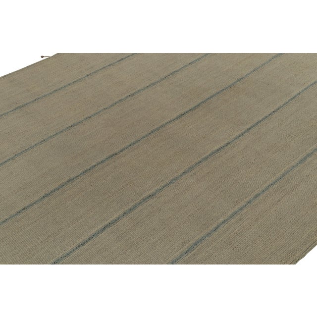 Rug & Kilim Rug & Kilim’s Contemporary Kilim in Beige Panels With Blue Stripes For Sale - Image 4 of 7