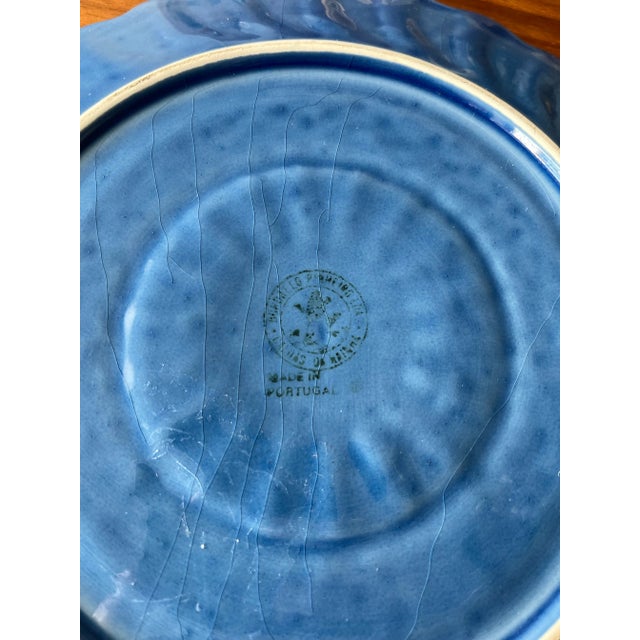 1970s Bordallo Pinheiro Blue Basketweave Dinner Plates and Cups-4 Pieces For Sale - Image 10 of 10