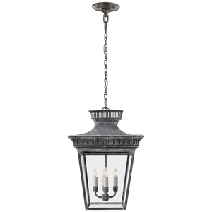 Chapman & Myers for Visual Comfort Signature Elsinore Medium Hanging Lantern in Weathered Zinc with Clear Glass