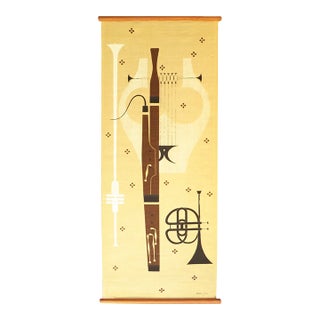 1960s Ross Littell Musical Instrument Graphic Textile Wall Hanging For Sale