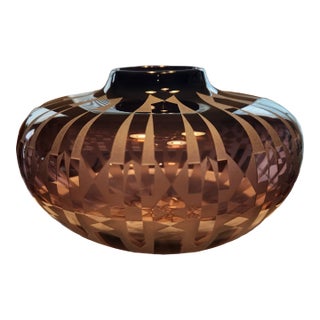 Signed Gary Genetti Studio Art Glass Cameo Overlay Geometric Rose Bowl Vase, C. 1987 For Sale