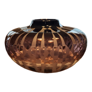 Signed Gary Genetti Studio Art Glass Cameo Overlay Geometric Rose Bowl Vase, C. 1987