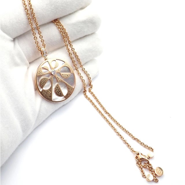 Contemporary Bulgari Intarsio Diamond Mother of Pearl Rose Gold Pendant Necklace For Sale - Image 3 of 13