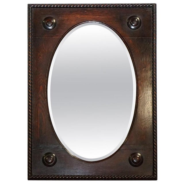 Antique English Arts & Crafts Oak Wall Mirror For Sale - Image 12 of 12