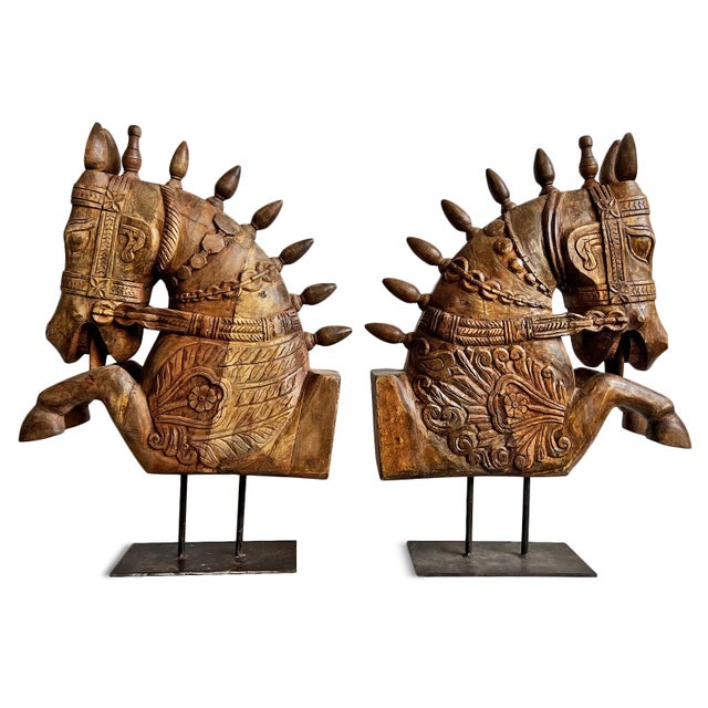 Brown Carved Marwari Jumping Horse on Stand For Sale - Image 8 of 11