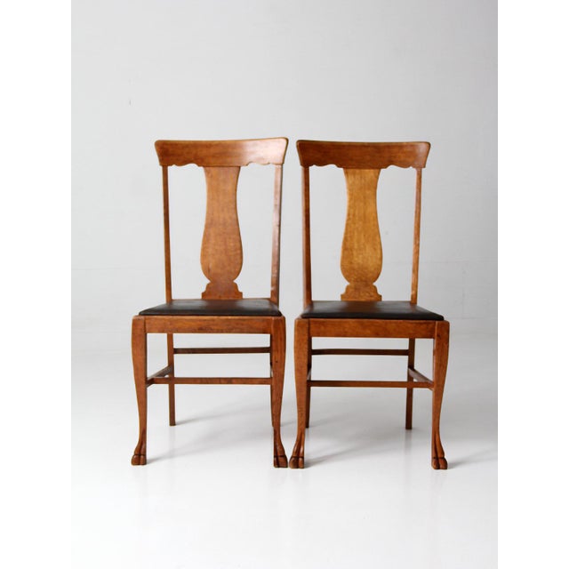Antique Oak Splat Back Side Chairs Pair For Sale - Image 4 of 14
