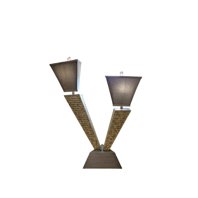 1970s Brutalist Skyscraper Lamp - Geometric Mixed-Media Table Lamp For Sale In West Palm - Image 6 of 12