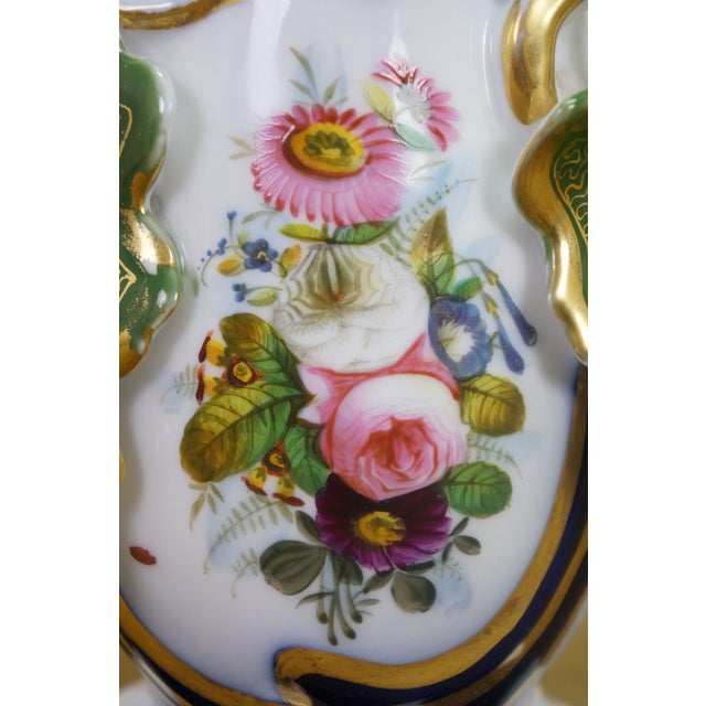 Pair Antique Old Paris Hand Painted Cobalt Blue Gilt Gold Floral Porcelain Vases For Sale - Image 4 of 18