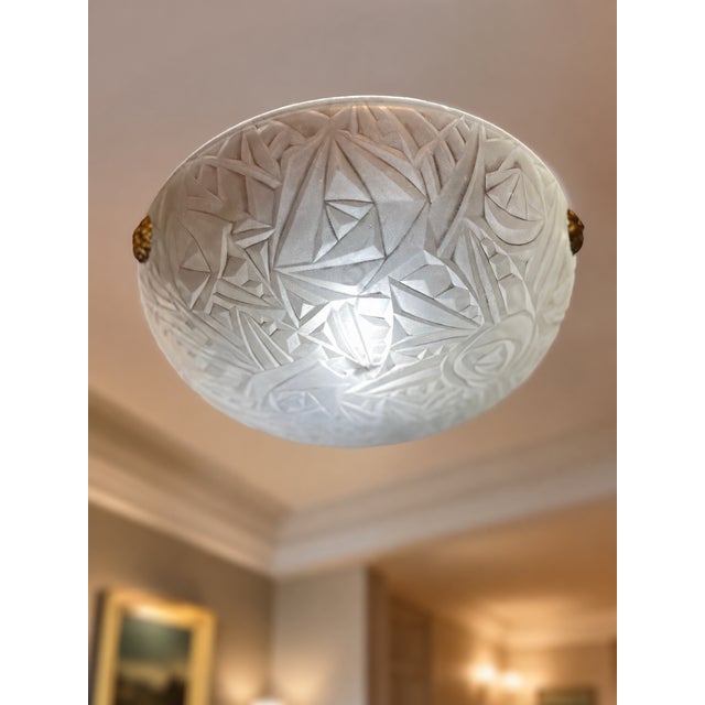 1930s French Art Deco Hanging Light with Molded Glass Shade, 1933 For Sale - Image 5 of 9