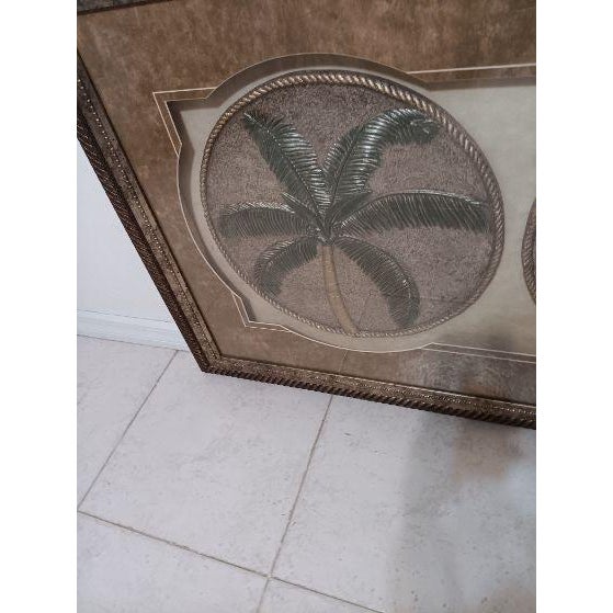 Framed Glass Tropical Palm Tree Wall Art Dual Circular Botanical Medallion For Sale - Image 4 of 5
