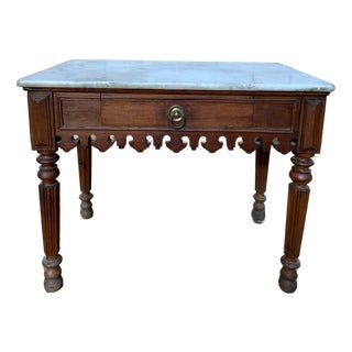 Restoration Period Butchers Block in Wood, Marble and Brass For Sale