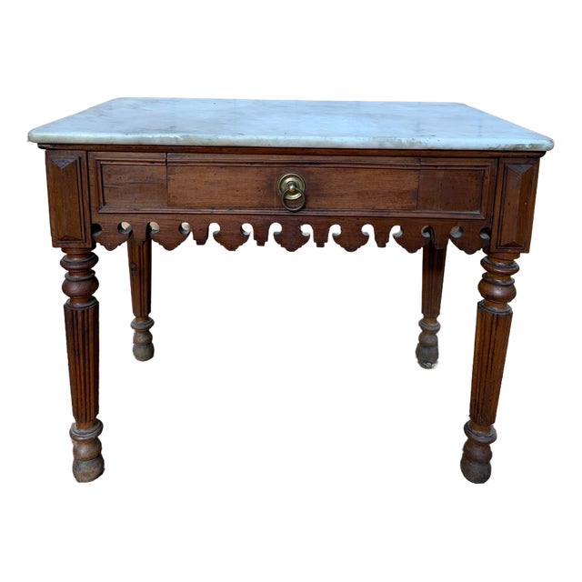 Restoration Period Butchers Block in Wood, Marble and Brass For Sale