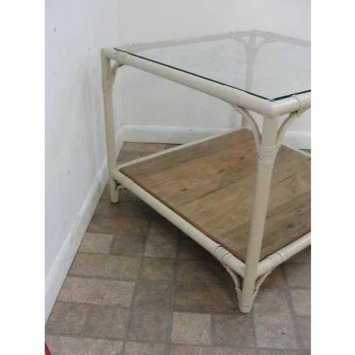 Mid-Century Metal Faux Bamboo Patio End Table For Sale - Image 9 of 10