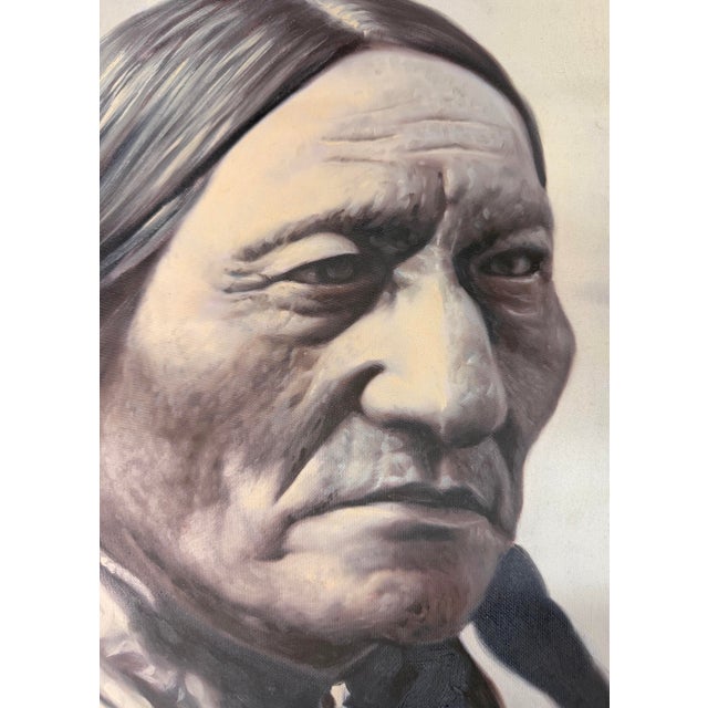 Textile Vintage Orig. Chief Sitting Bull Indian Tatanka Iyotanka Oil Painting Portrait For Sale - Image 7 of 8