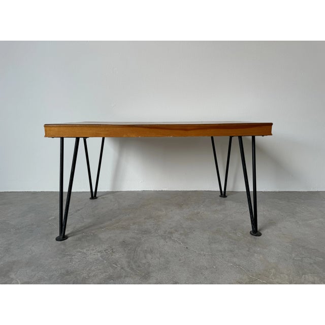 Mid Century Modern Wood Top Coffee Table W/ Iron Hairpin Legs For Sale - Image 4 of 12