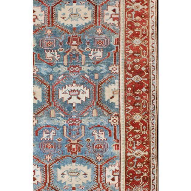 Tribal Red, Blue, and Ivory Antique Persian Malayer Rug With Blossom Design 4' X 6'9 For Sale - Image 3 of 10