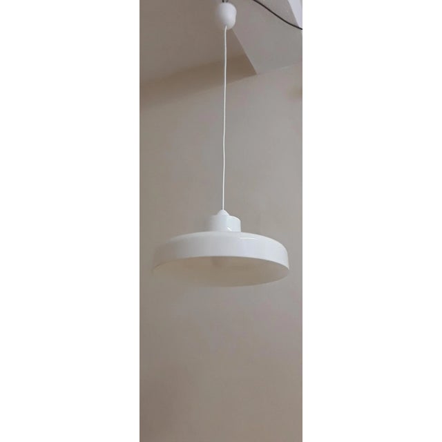 Vintage Ceiling Lamp with White Plastic Shade on White Plastic Mount, 1970s For Sale - Image 6 of 7