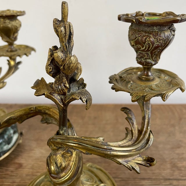 Chiseled Gilt Bronze Candelabras on Marble Bases, 1890s, Set of 2 For Sale - Image 3 of 13