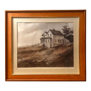 Late 20th Century Original Lithograph of House on a Hill by John C. Ebner For Sale