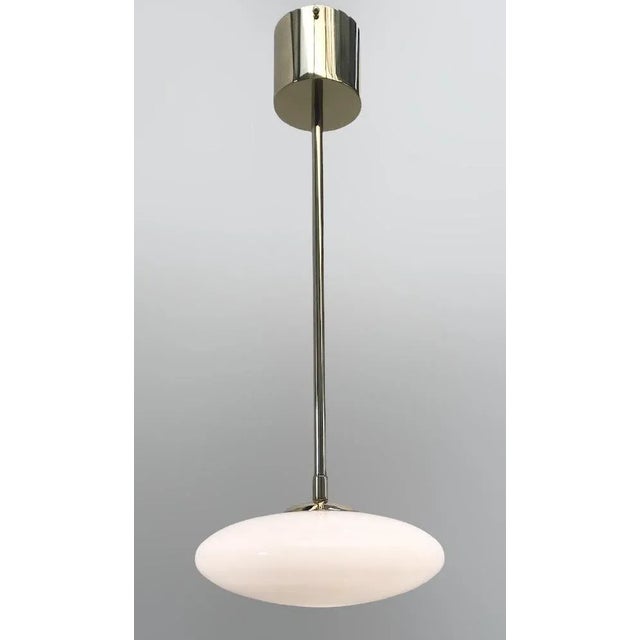 Italian Uno Polished Brass Glossy White Murano Glass Shade Pendant by Fabio LTD For Sale - Image 6 of 8