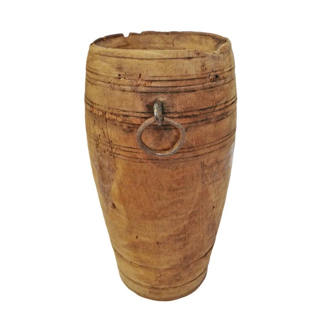 Wood Rustic Vintage Wood Pot W/Ring Handles For Sale - Image 7 of 7