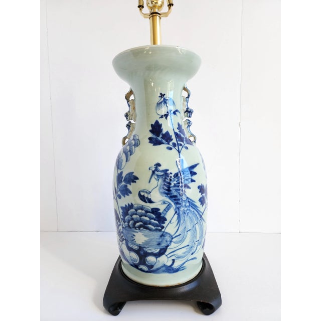 Chinoiserie Antique 19th Century Chinese Celadon & Blue Table Lamp For Sale - Image 3 of 12
