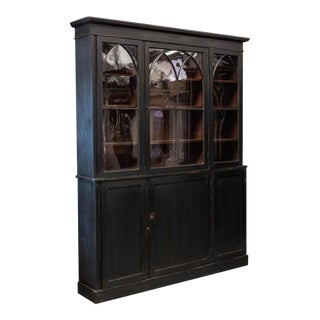 19th Century English Ebonized Mahogany Arched Glazed Bookcase For Sale