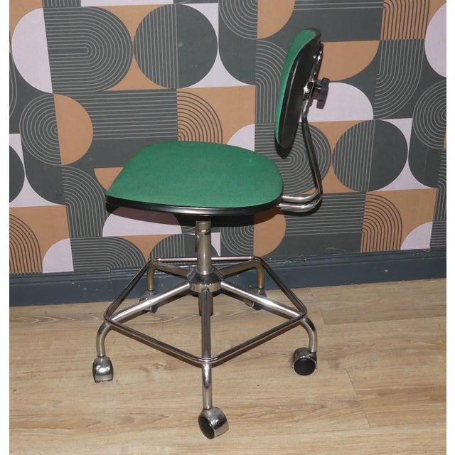 Industrial Office Chair in Chrome and Green Upholstery, 1970s For Sale - Image 3 of 9
