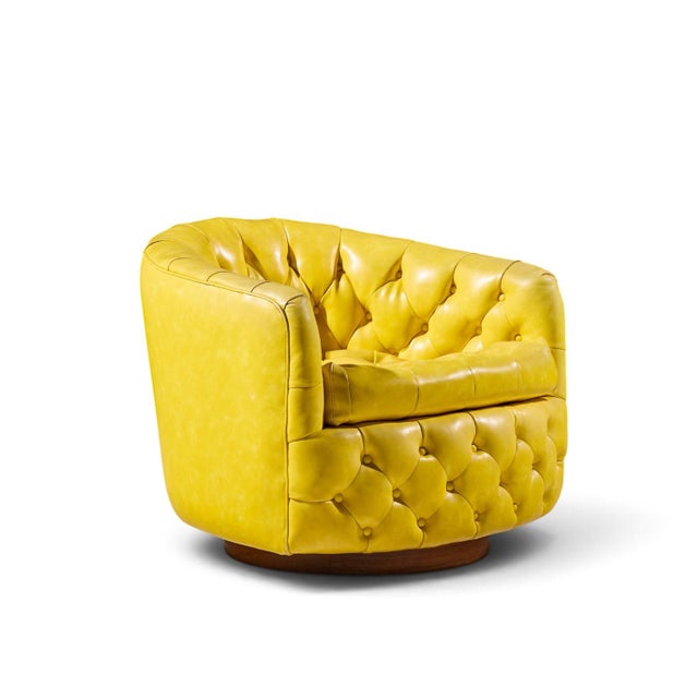 Thayer Coggin Milo Baughman for Thayer Coggin Mid Century Tufted Swivel Lounge Chairs - Pair For Sale - Image 4 of 13