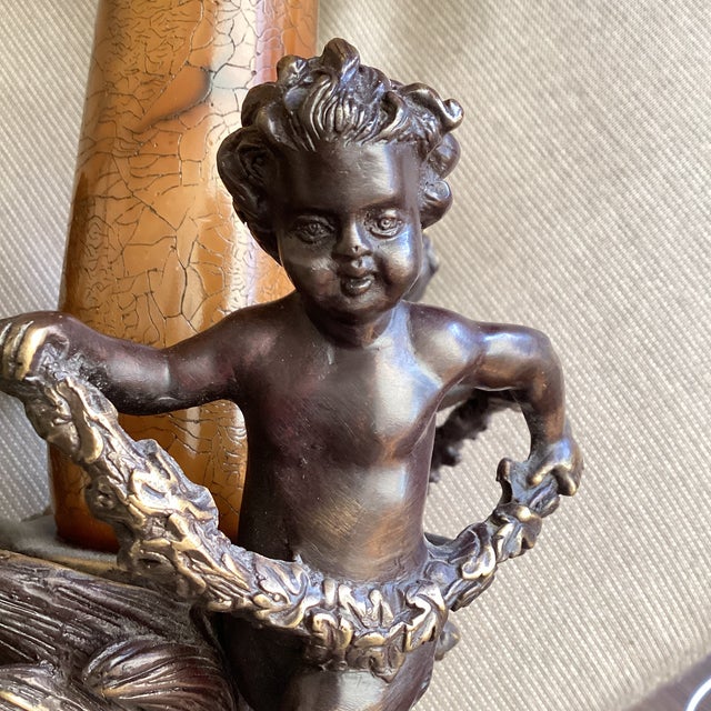 Late 20th Century Sarreid Ltd. Cherub Bronze Table Lamp With Parchment Shade For Sale In Atlanta - Image 6 of 8
