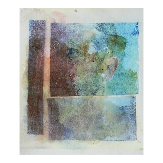 Late 20th Century Abstract Face Mixed Media Monoprint For Sale