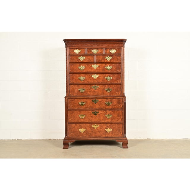 Baker Furniture Historic Charleston Chippendale Carved Mahogany and Burl Wood Eleven-Drawer Highboy Dresser For Sale - Image 14 of 14