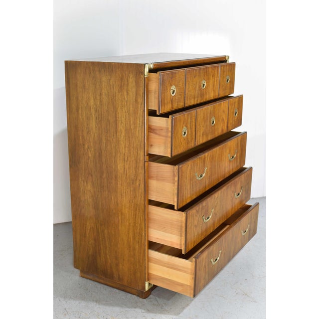 Wood Mid Century Campaign Highboy Chest Accolade Collection by Drexel For Sale - Image 7 of 12