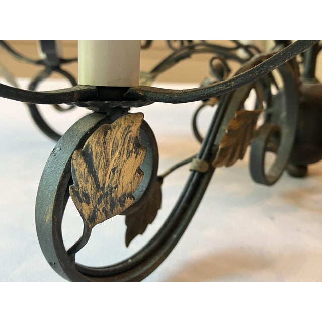 Metal Wrought Iron Chandelier With Italianate Ceramic Candle Covers For Sale - Image 7 of 9