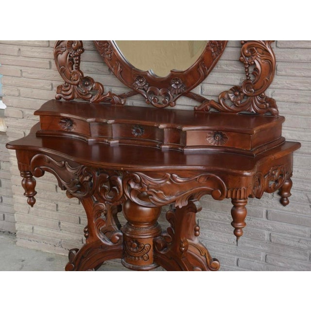 Wood Late 20th Century Rococo Revival Style Mahogany Vanity For Sale - Image 7 of 8