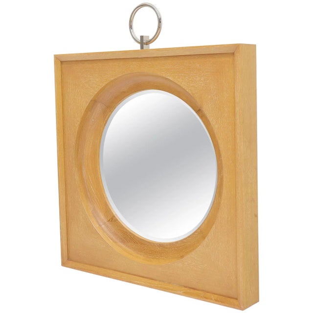 Large Square Cerused Oak Frame Round Wall Mirror For Sale - Image 12 of 12