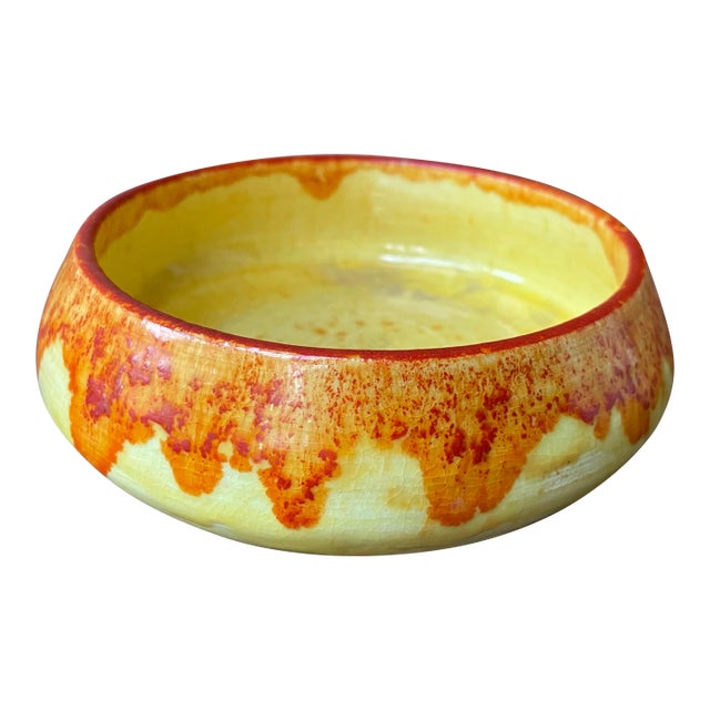 Vintage Drip Glaze Orange Flame Pattern Ceramic Bowl For Sale