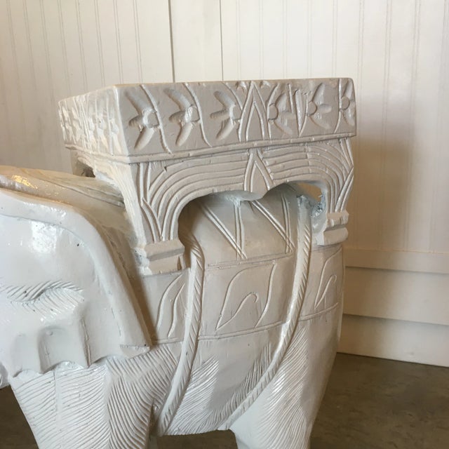 Early 20th Century Hollywood Regency White Carved Wood Elephant Side Table/ Stool For Sale - Image 5 of 13