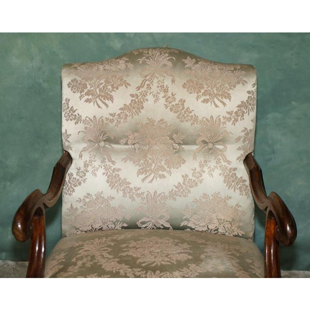 Antique French Walnut Armchairs with Silk Damask, 1880s, Set of 2 For Sale - Image 13 of 18