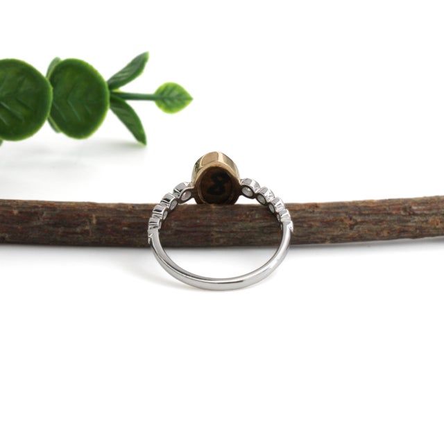 2020s 1ct, 11x7mm Australian Opal Ring W Natural Diamonds in 14k White and Yellow Gold For Sale - Image 5 of 7