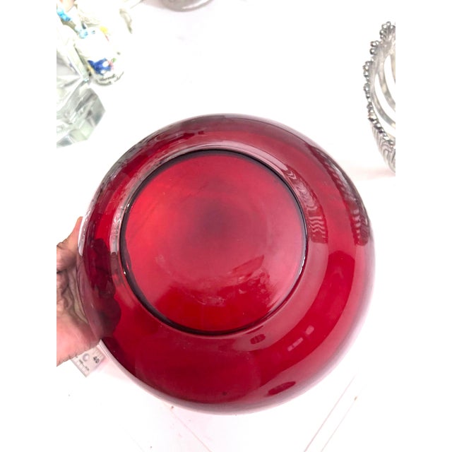 1970s Godinger Silver Plated Centerpiece Bowl Ruby Red Glass Insert Vintage Footed Centerpiece Dish 10.5 Inch Decor For Sale - Image 5 of 12