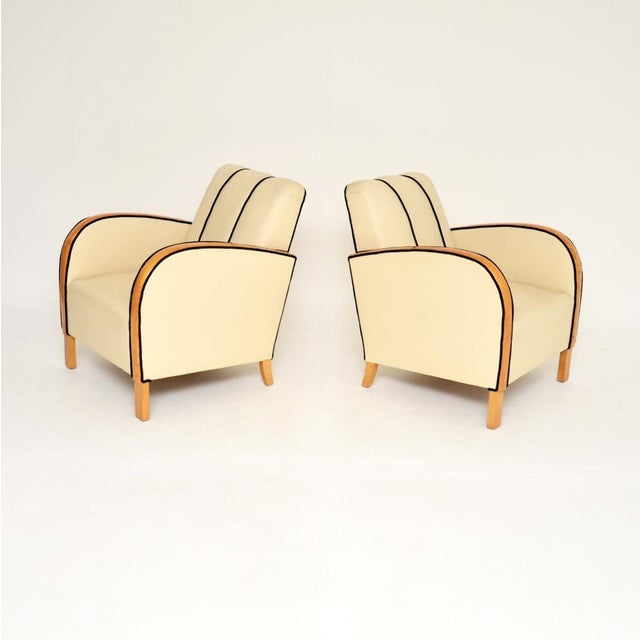 Mid-Century Modern Art Deco Swedish Leather and Satin Birch Armchairs, 1930s, Set of 2 For Sale - Image 3 of 12