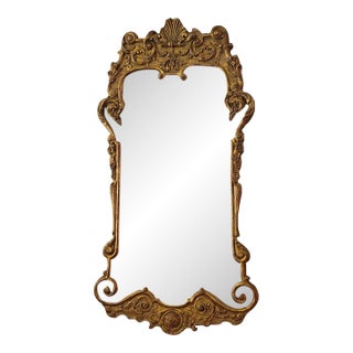 Antique French Rococo Giltwood Wall Mirror With Foxed Glass, 34 X 17.5 In. For Sale