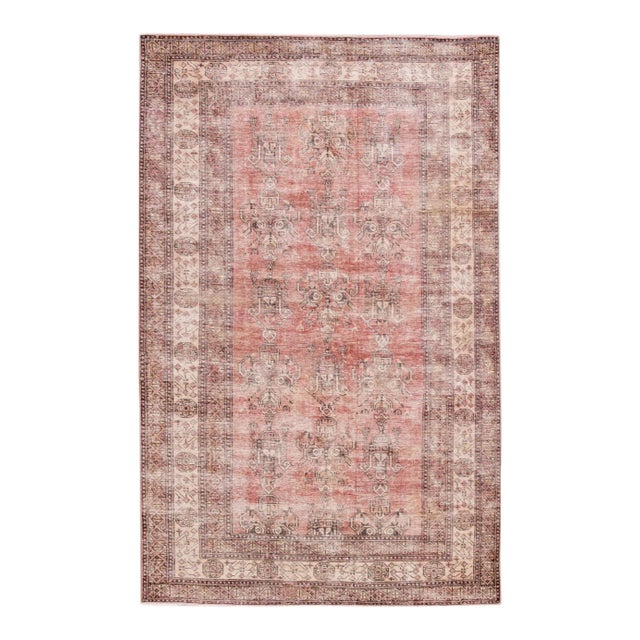 Red Vintage Shabby Chic Handmade Wool Rug For Sale