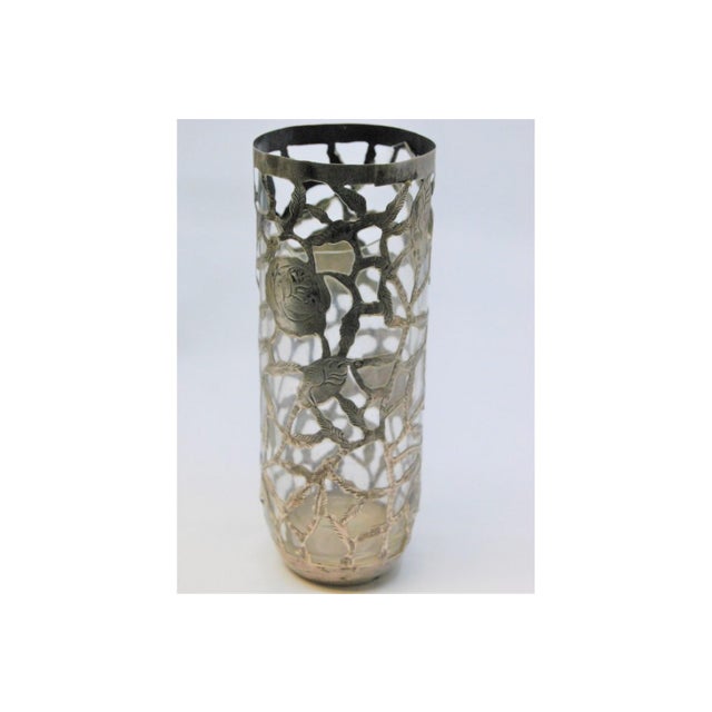 Glass Cups with Cut-Out Silver Application and Tray with Trim, Set of 10 For Sale - Image 9 of 10