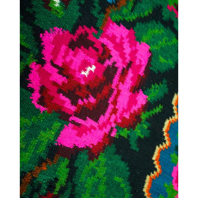 Vintage Romanian Handwoven Wool Rug with Floral Folk Pattern and Fringe, 1960s For Sale - Image 9 of 13