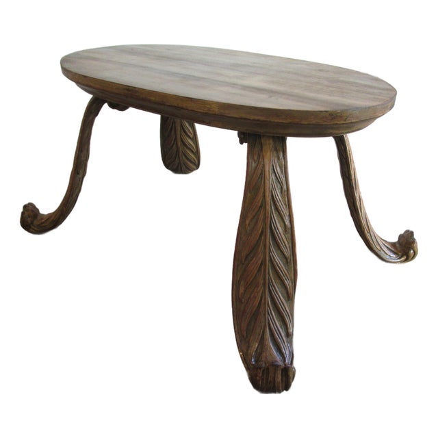 Mid Century Italian Wooden Bench With Baroque Style Legs For Sale