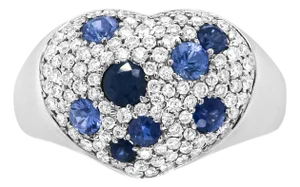 18K White Gold Blue Sapphire and 5/8 Cttw Diamond Cluster Heart Shaped Ring (F-G Color, VS1-VS2 Clarity) - Size 7.5