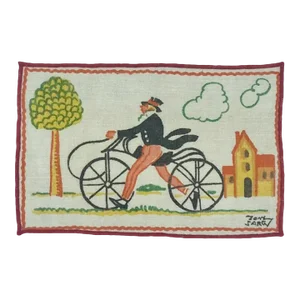 Vintage Tony Sarg Linen Gentleman Riding Bicycle Bike Cocktail